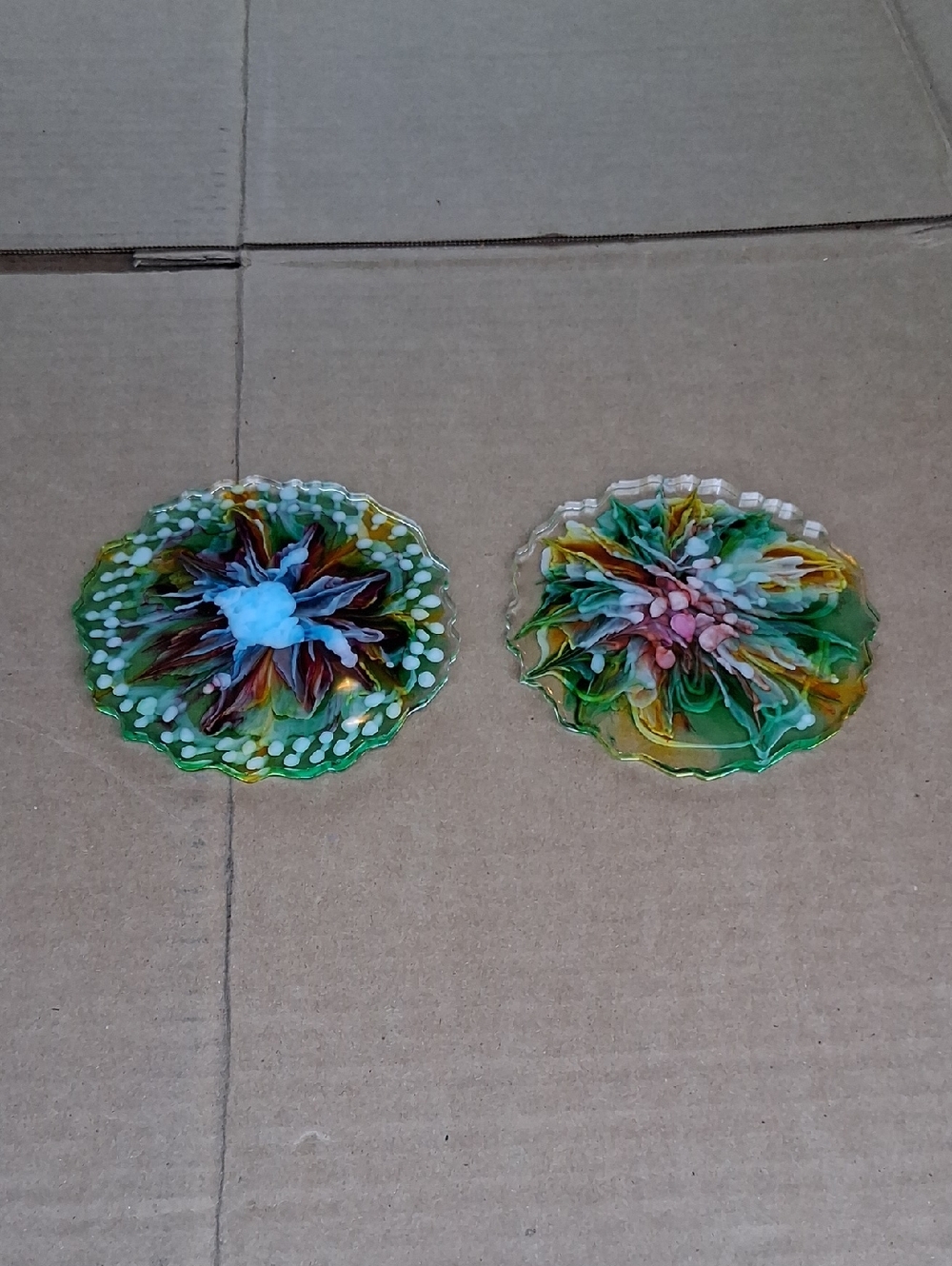 Handmade Resin Flower Coasters - Green Multicolor Set of 2